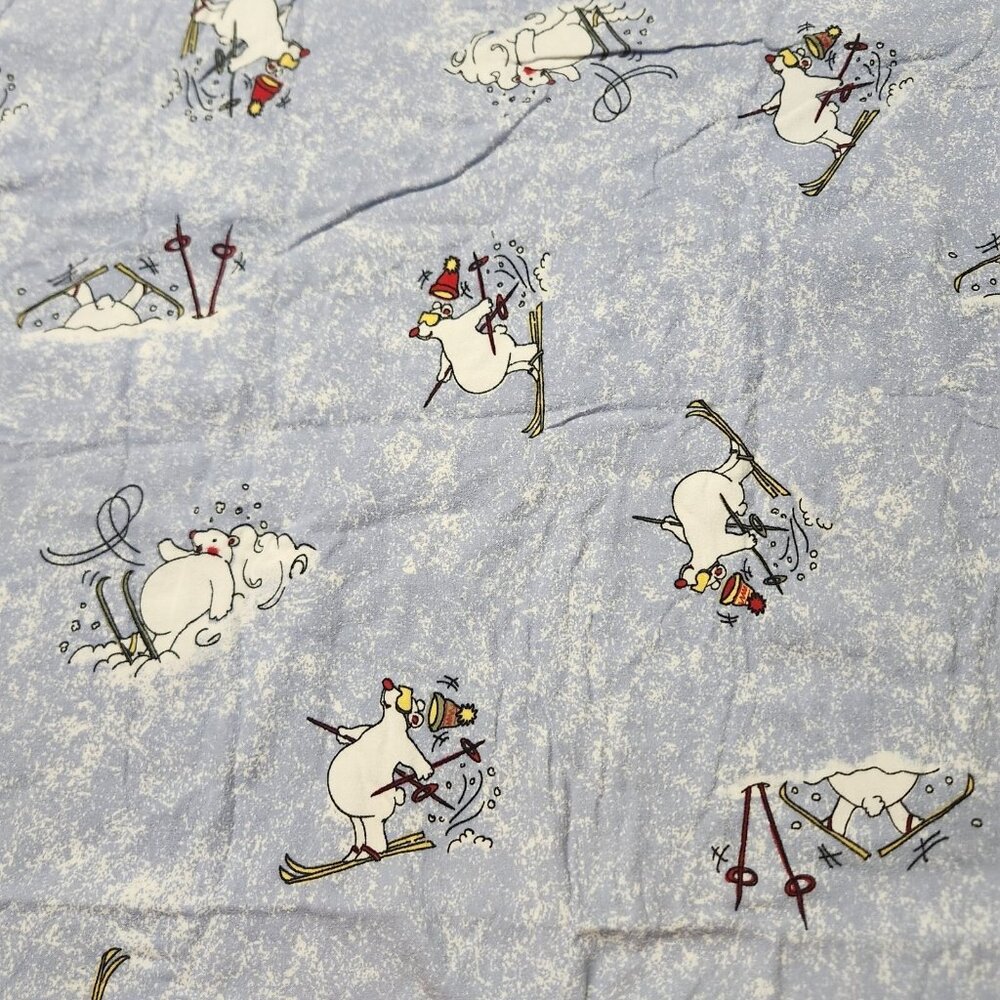 Berry Mountain Bedding 100% Cotton Flannel Full SZ Flat Sheet Polar Bear Skiing
